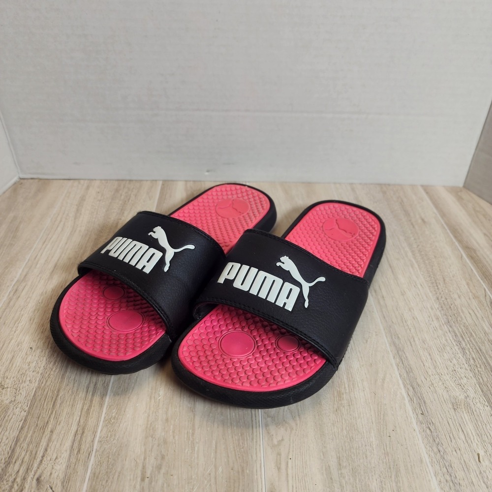 Puma Cool Cat Slides Sandals Size 3 pink aad Black Beach Time